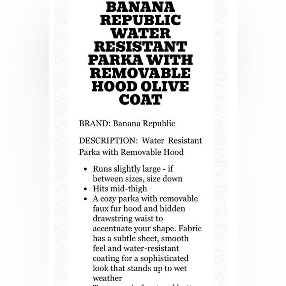 Banana Republic Women’s Parka Removable Hood Olive Green Coat EUC!! - Picture 11 of 12